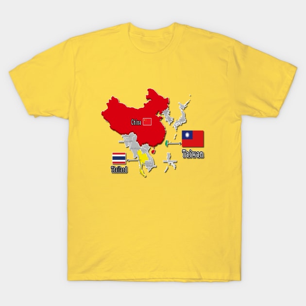 where is taiwan world map | taiwan location map_not Thailand and China_yellow T-Shirt by jessie848v_tw